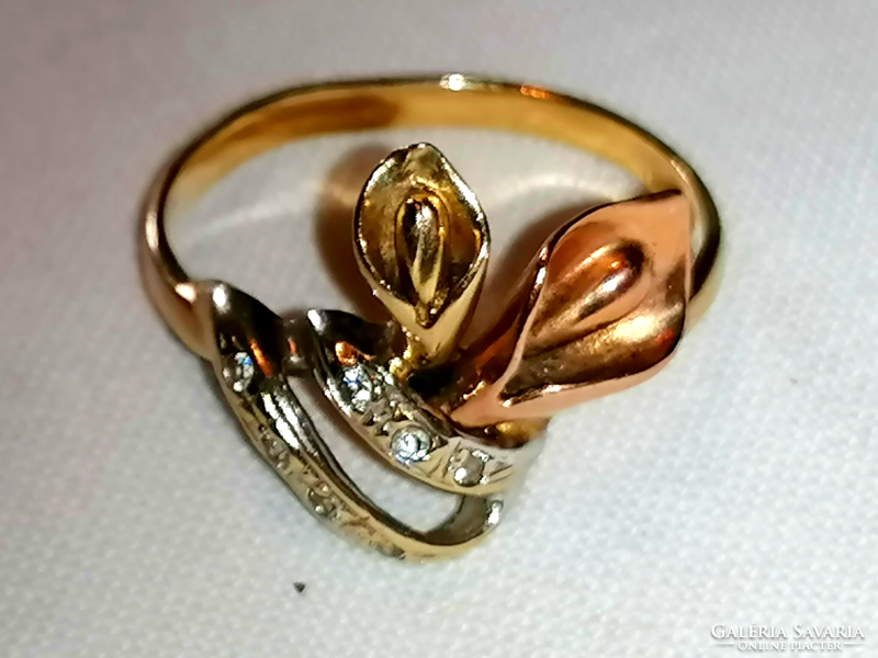 Vintage, kétszínű aranyból készült kála virágos arany gyűrű  37.