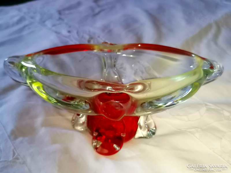 Modern bohemian collector's glass bowl is a product of the chriska glass factory from the early sixties