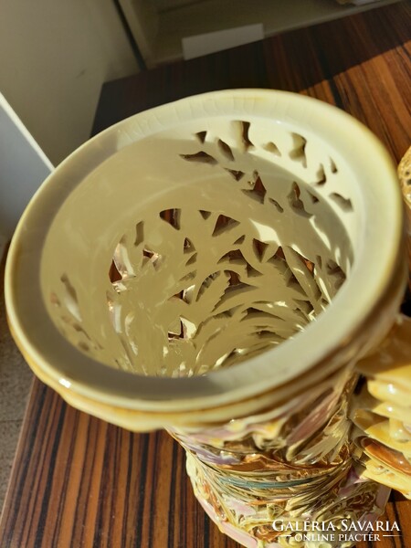 Zsolnay Rococo series decorative ceramic jug with lid, 1892