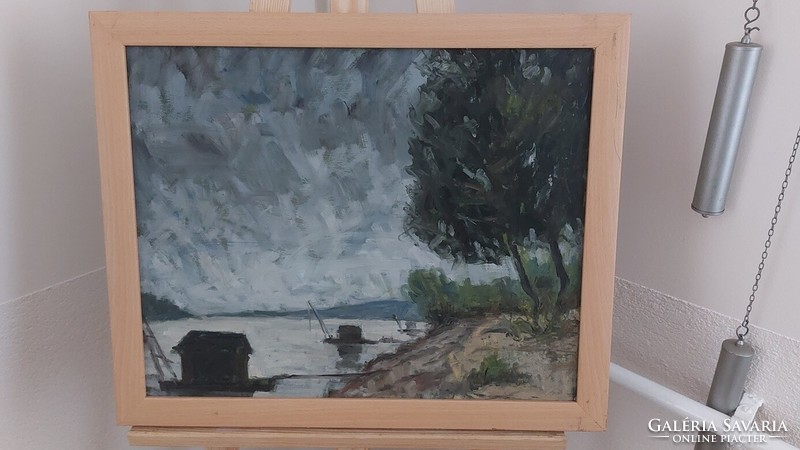 (K) cloudy weather on the Danube painting 56x47 cm with frame