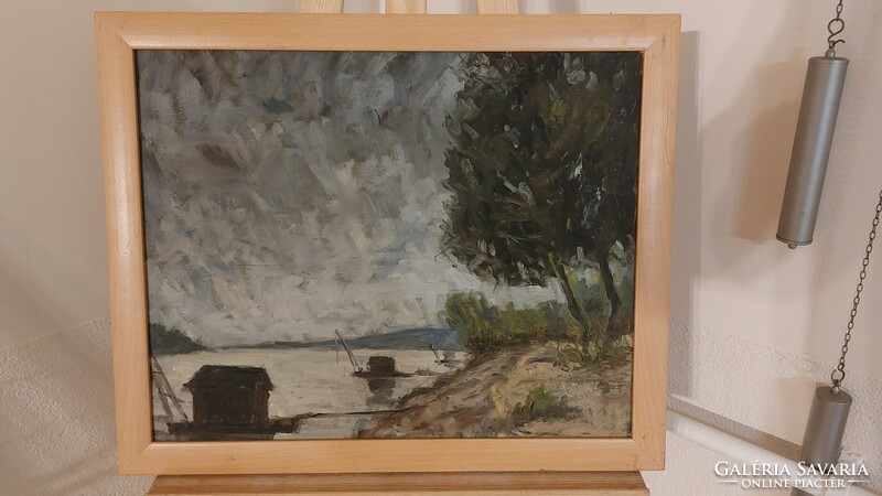 (K) cloudy weather on the Danube painting 56x47 cm with frame