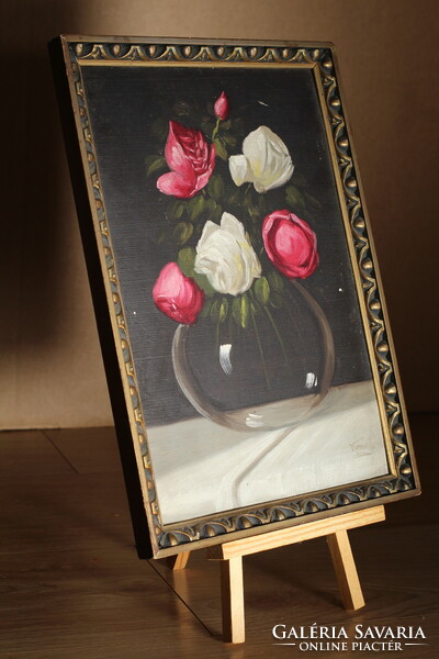 Komor j. Rose still life painting