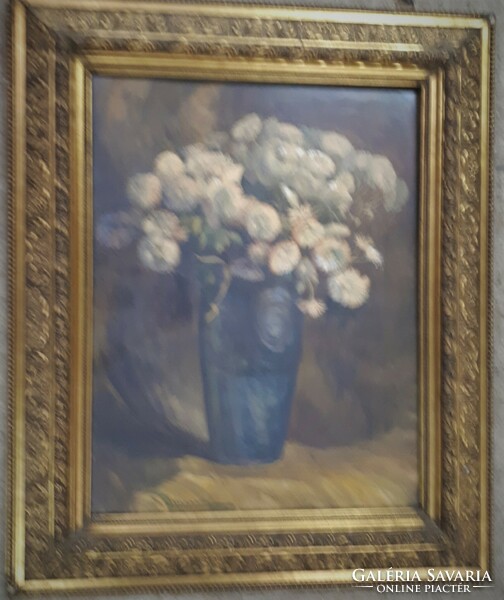 Nagyméretű akvarell csendélet, virágok vázában
