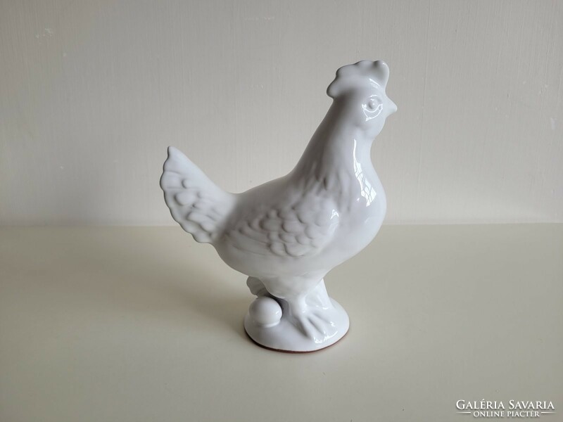 White hen glazed ceramic chicken with egg Easter decor 23.5 Cm