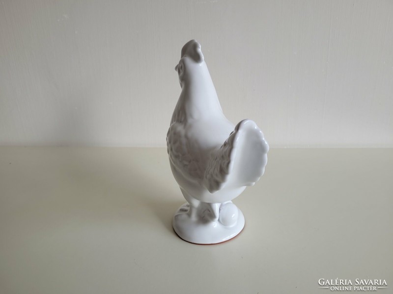 White hen glazed ceramic chicken with egg Easter decor 23.5 Cm