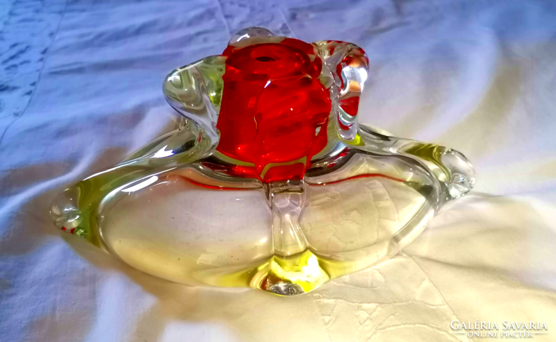 Modern bohemian collector's glass bowl is a product of the chriska glass factory from the early sixties