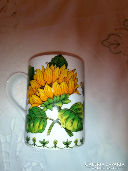 English, sunflower flower, snow white bone china mug of the highest quality