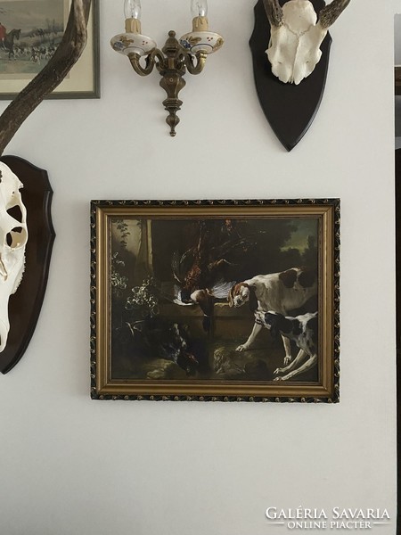 Hunting still life - print - antique frame