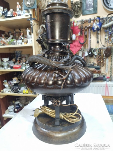 Old oriental dragon motif table lamp
