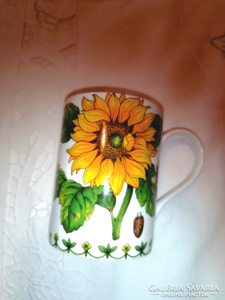 English, sunflower flower, snow white bone china mug of the highest quality