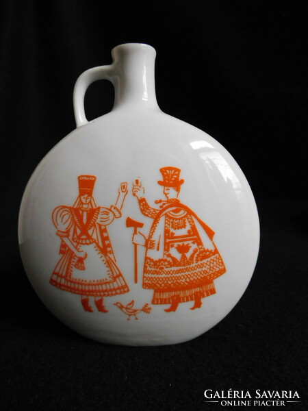 Hollóháza flat drink bottle with a folk pattern, with the logo of rosemary teesz