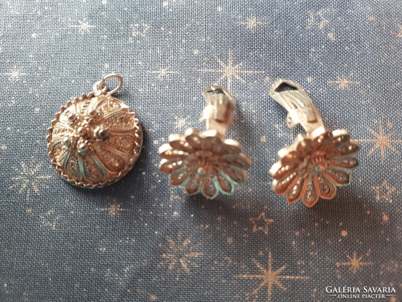 Filigree 925 silver set: clip and pendant