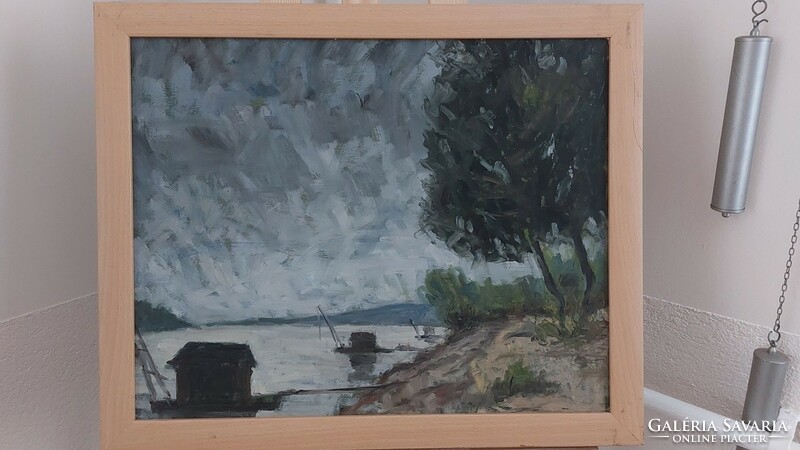 (K) Borús idő a Dunán festmény 56x47 cm kerettel