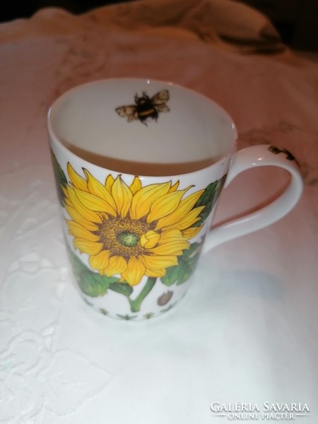 English, sunflower flower, snow white bone china mug of the highest quality