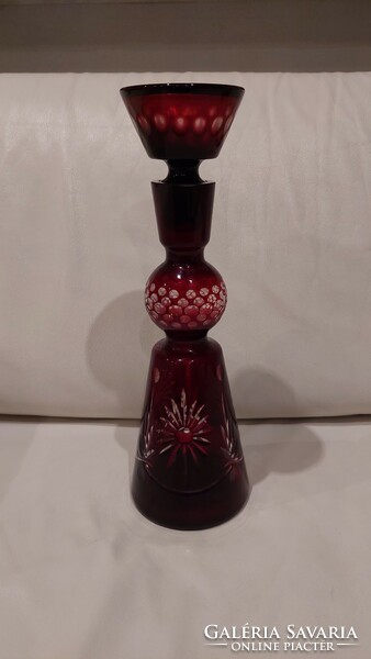 Purple-stained polished, queen-shaped glass bottle