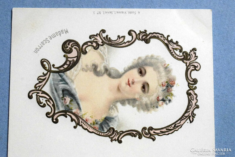 Antique artist litho postcard Madame Scarron portrait of a noble lady in a convex frame