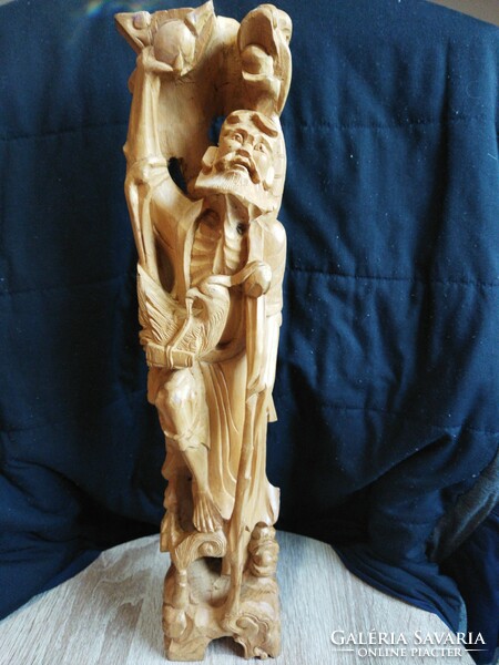 Carved oriental god figure 42cm. Sage. China.