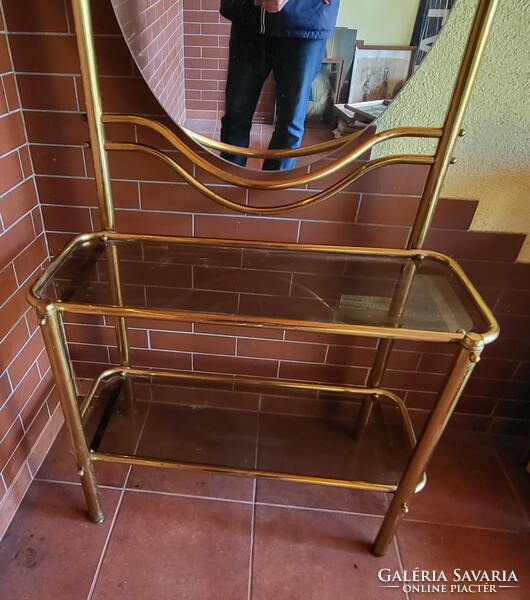 Dressing mirror table with glass shelves and the corresponding chair, copper alloy