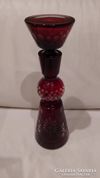Purple-stained polished, queen-shaped glass bottle