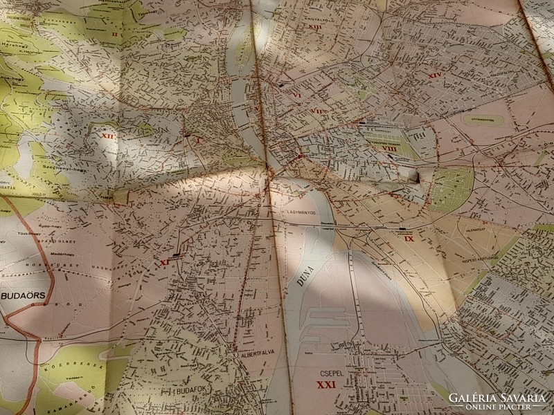 Budapest map of 1958, with tram, bus routes, etc.