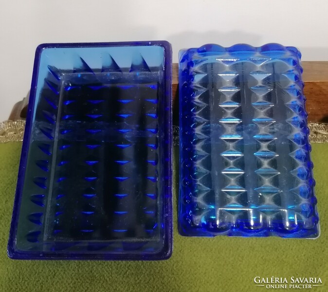 Butter container, beautiful blue glass