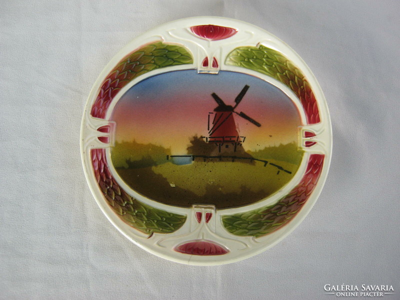 Körmöcbánya old majolica wall decoration bowl plate decorative plate with windmill pattern 18 cm
