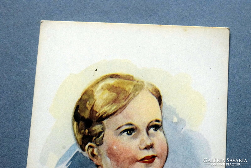 Old graphic postcard portrait of a little boy