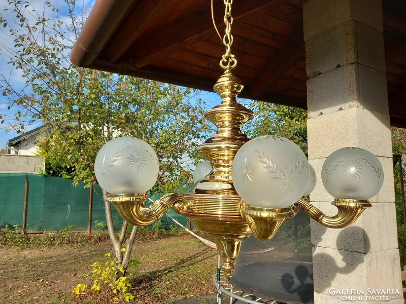 Antique 6-arm large, completely renovated chandelier for sale.