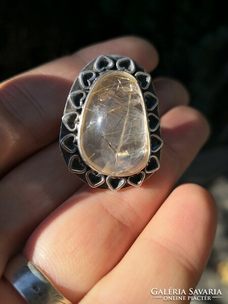 Rutile quartz silver ring