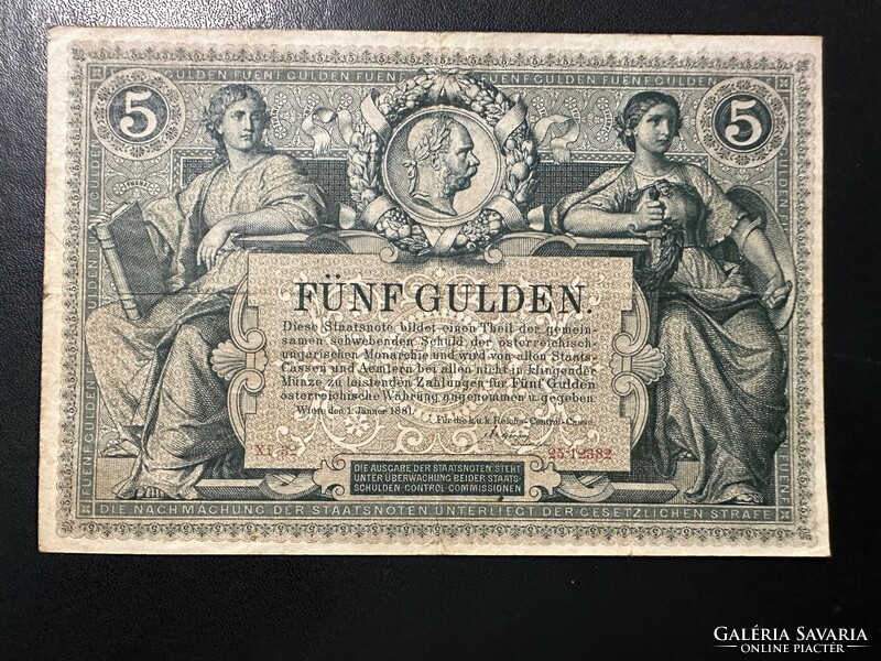 5 forint / gulden 1881.  "VF"!!  EREDETI TARTÁS!!  NAGYON SZÉP!!  RITKA!!!