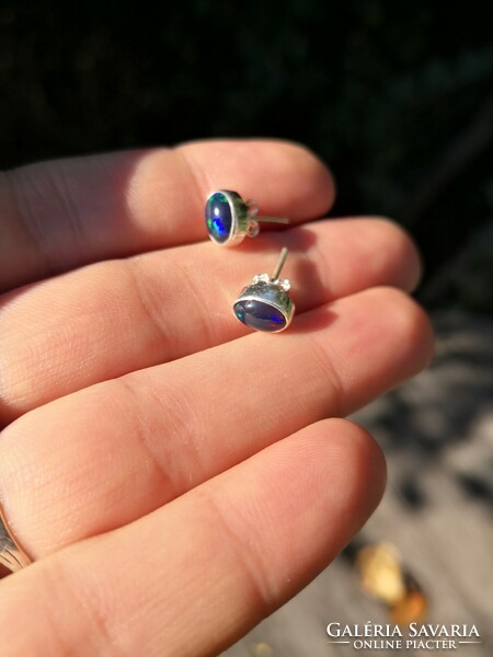 Silver earrings with black opal stones