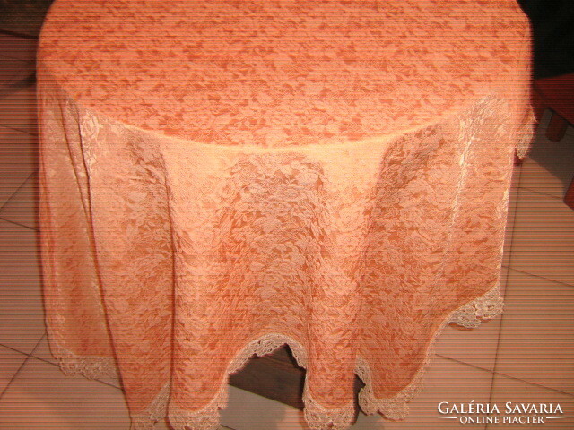 Wonderful vintage rosy lacy damask tablecloth