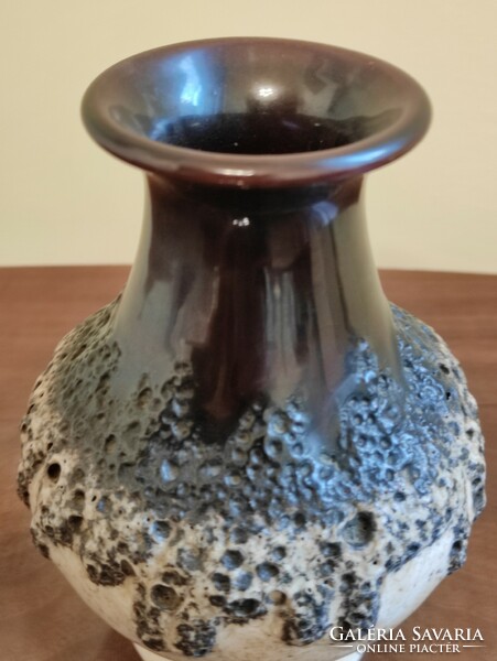 German retro industrial art ceramic vase with foamy glaze, coffee brown beige gradient