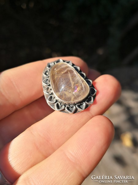 Rutile quartz silver ring