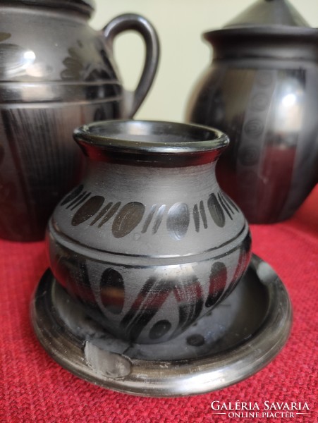 Black folk art ceramic jug package. Hódmezővásárhely, muddy stream, karcag from the 70s and 80s