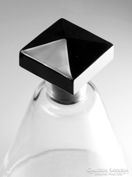 Art Deco Likőrös Készlet | Fekete Fehér Italos Üveg Palack 2db Pohár Kétszemélyes Dekanter Dekantáló