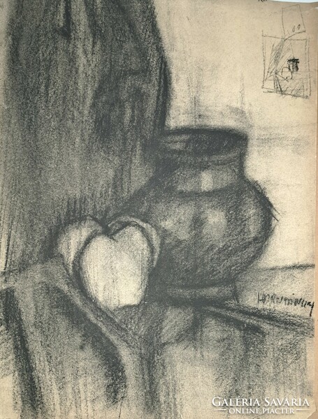 Gyula Hornyánszky: still life with a vase. Carbon paper.
