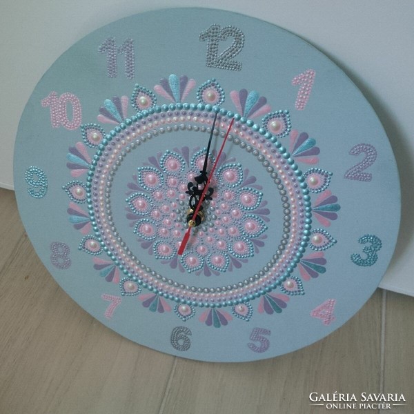 New! Wall clock with mandala decoration, hand painted, 30x30cm