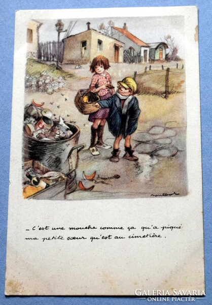 Old graphic artist postcard with children