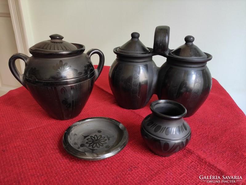 Black folk art ceramic jug package. Hódmezővásárhely, muddy stream, karcag from the 70s and 80s