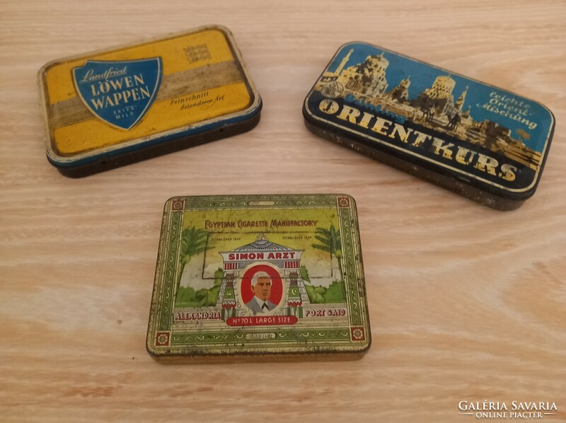 Anitk, retro cigarette/tobacco metal box - 3 mixed