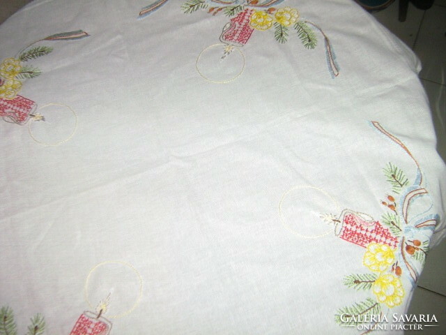 Wonderful hand embroidered Christmas filigree tablecloth