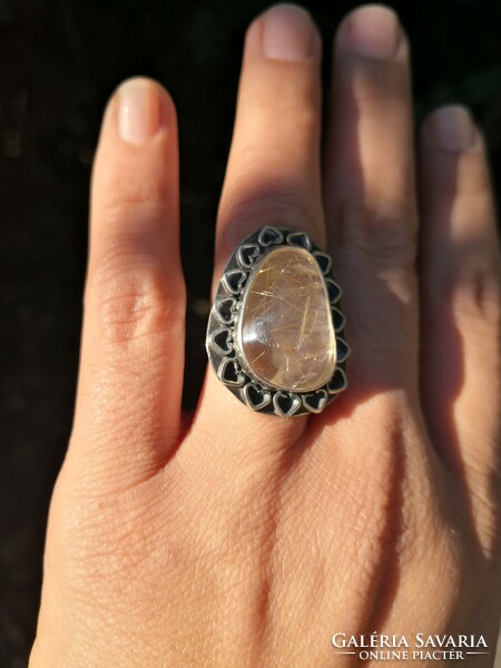 Rutile quartz silver ring