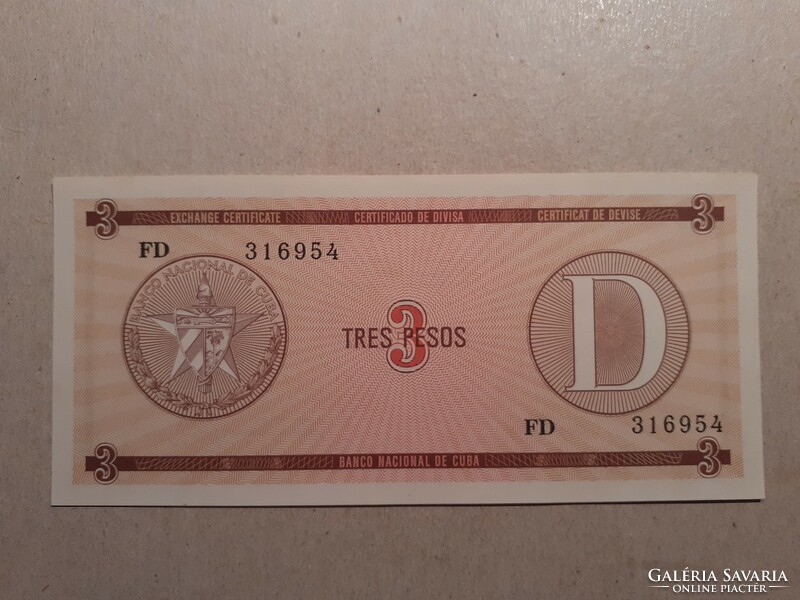 Cuba-3 pesos d series 1985 unc