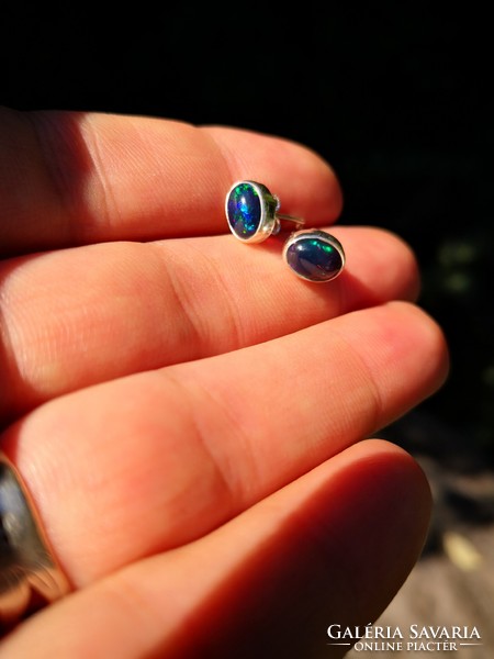 Silver earrings with black opal stones