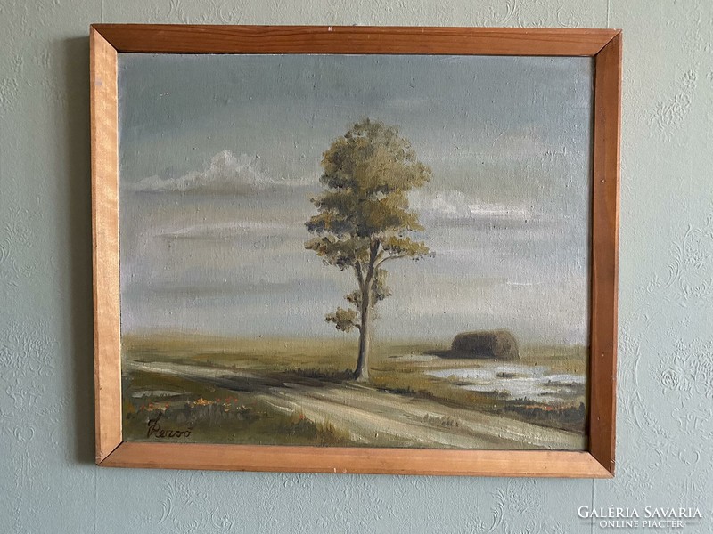 Jakab rezső lonely tree oil painting landscape