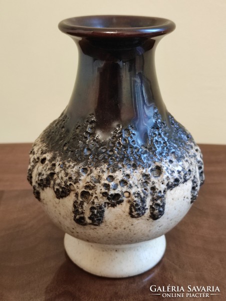 German retro industrial art ceramic vase with foamy glaze, coffee brown beige gradient