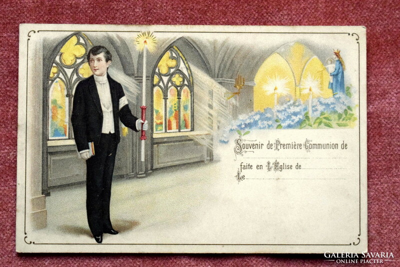 Antique religious ceremony - church event litho postcard from 1911