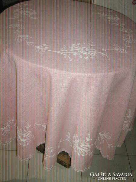 Fabulous white floral huge oval pink festive tablecloth