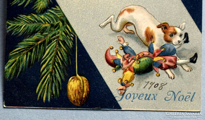 Antique Embossed Christmas Greeting Card - Little Girl Crying Dog Steals Toy from 1908